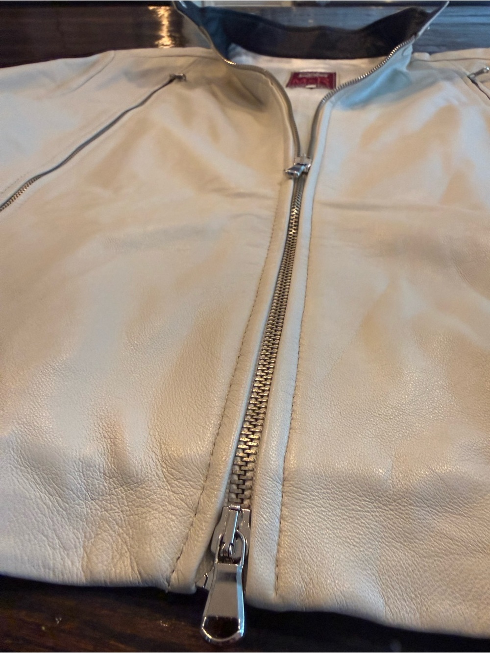 Beige Leather Zip-Front Jacket - Picture 4 of 7